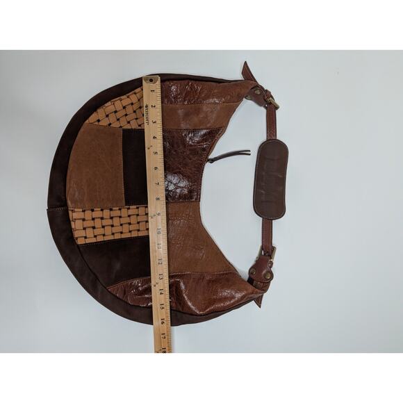 Sundance Brown Leather Patchwork Boho Shoulder Bag Purse - Picture 9 of 9